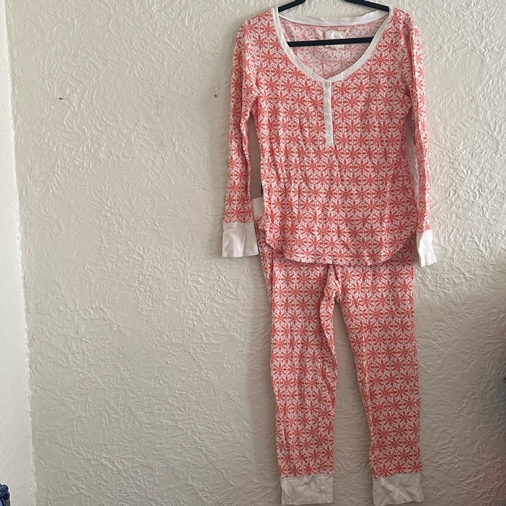 Victoria’s Secret Ivory Orange Snowflake Waffle weave Thermal Pajama Set Medium